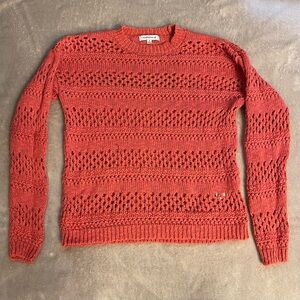 Hooked Up by IOT Salmon Open-Knit Crew Neck Sweater